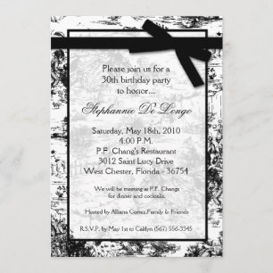 Invitación a fiesta de cumpleaños de tela negra de