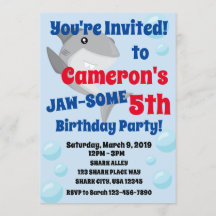 Invitación a fiesta de cumpleaños de tiburones par