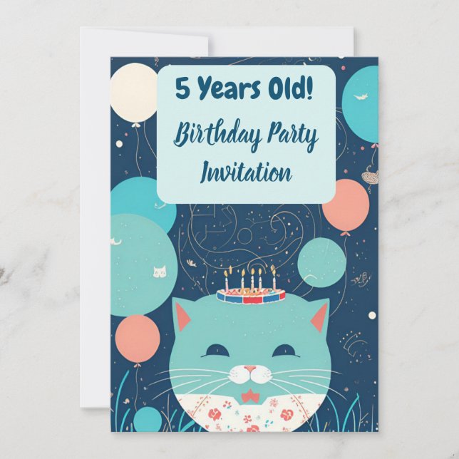 Invitación a fiesta de cumpleaños de un gato turqu (Anverso)