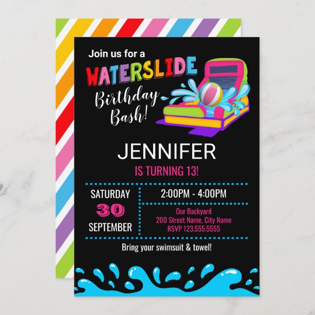 Invitación a fiesta de cumpleaños de Waterslide (Anverso / Reverso)