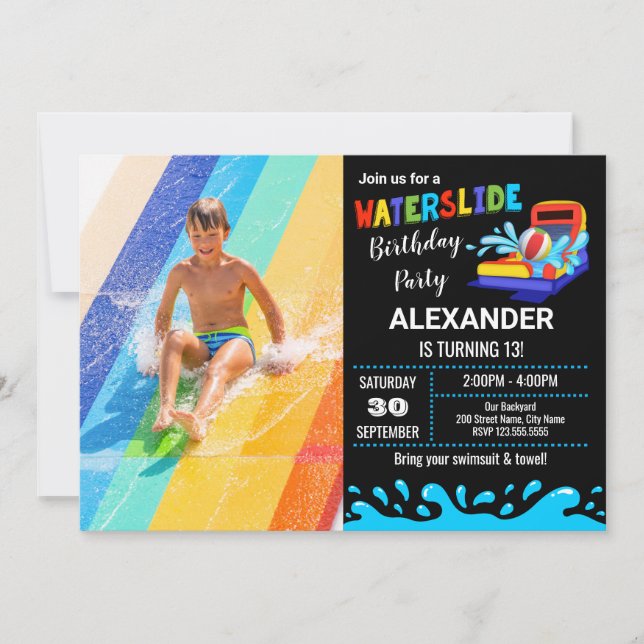 Invitación a fiesta de cumpleaños de Waterslide (Anverso)