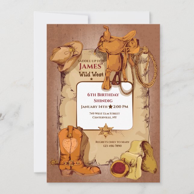 Invitación a fiesta de cumpleaños de Wild West Fra (Anverso)