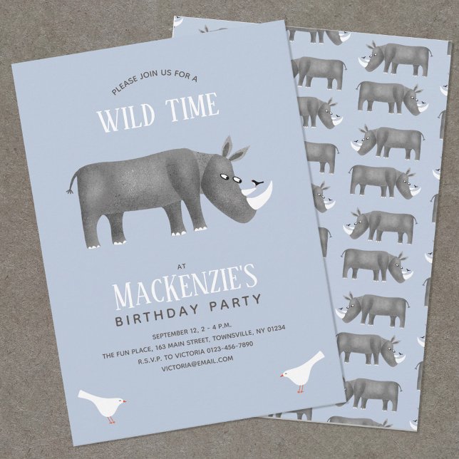 Invitación a fiesta de cumpleaños del niño del rin (Fun rhino themed kid's birthday party invitation)