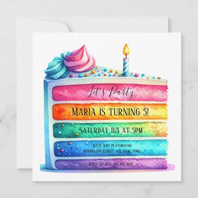 Invitación a fiesta de cumpleaños del pastel de ca (Anverso)