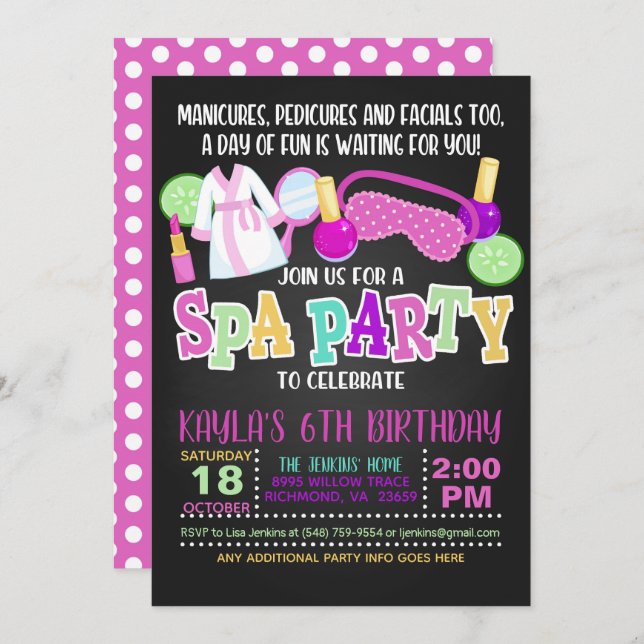 Invitación a fiesta de cumpleaños del Spa (Anverso / Reverso)