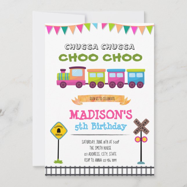 invitación a fiesta de cumpleaños del tren chica (Anverso)