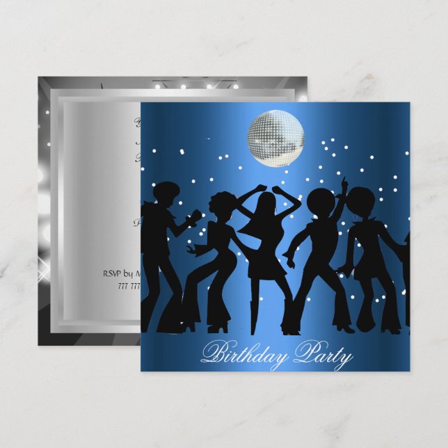 Invitación a fiesta de cumpleaños Disco 70's (Anverso / Reverso)