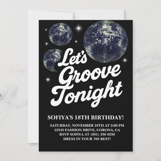 Invitación a Fiesta de Cumpleaños Disco, Groovy de (Anverso)