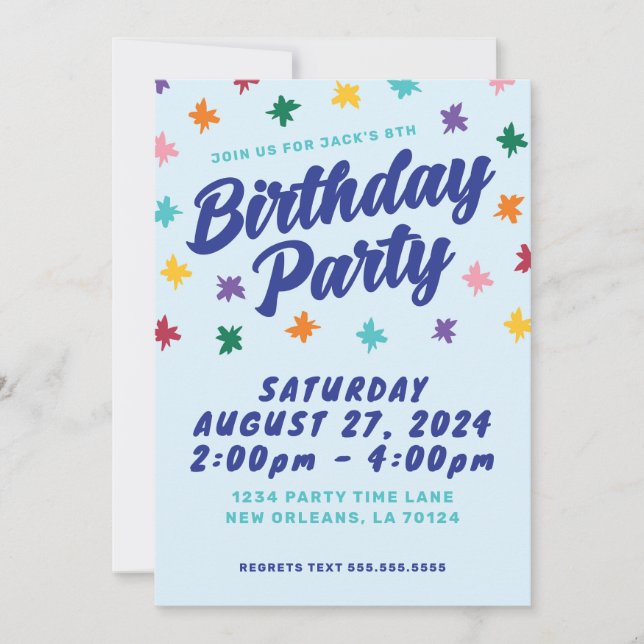 Invitación a fiesta de cumpleaños divertida (Anverso)