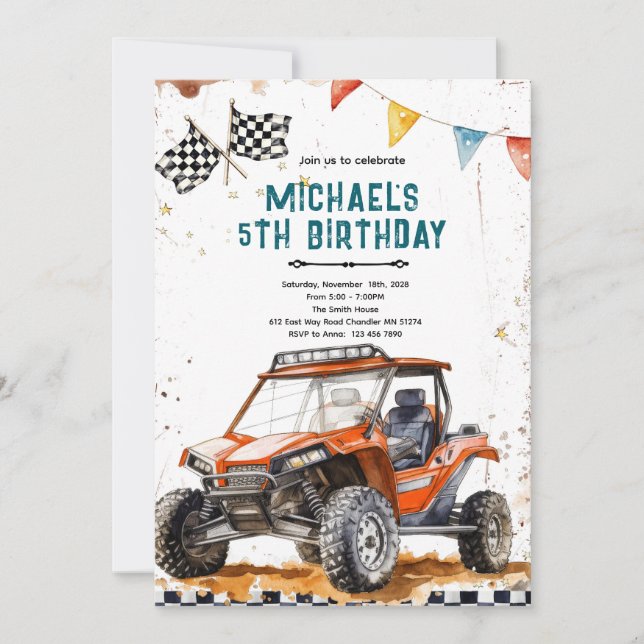 Invitación a fiesta de cumpleaños en ATV (Anverso)