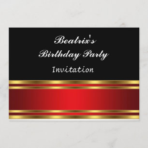 Invitación a fiesta de cumpleaños en negro, rojo y