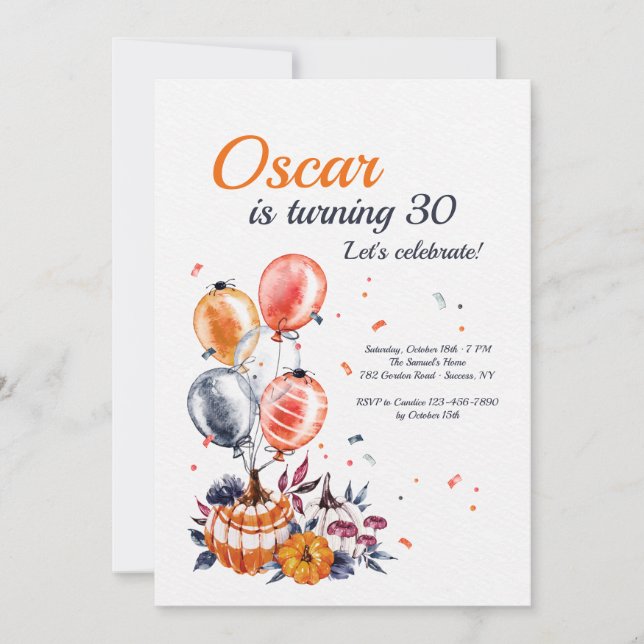 Invitación a fiesta de cumpleaños en otoño (Anverso)
