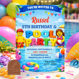 Invitación a fiesta de cumpleaños en piscina de co