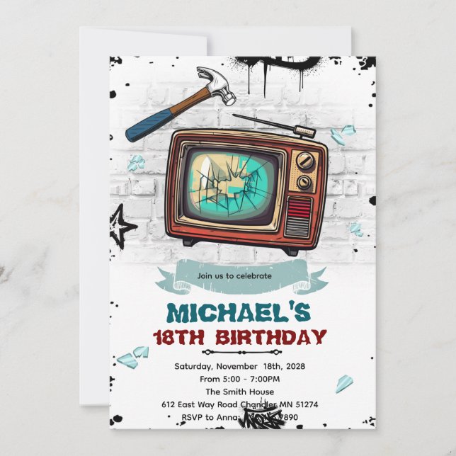 invitación a fiesta de cumpleaños en sala de furia (Anverso)