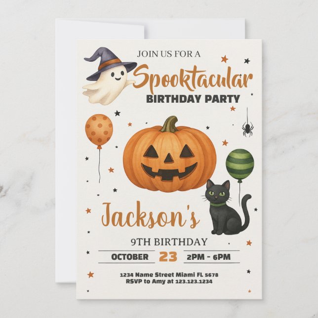 Invitación a fiesta de cumpleaños en Spooktacular (Anverso)