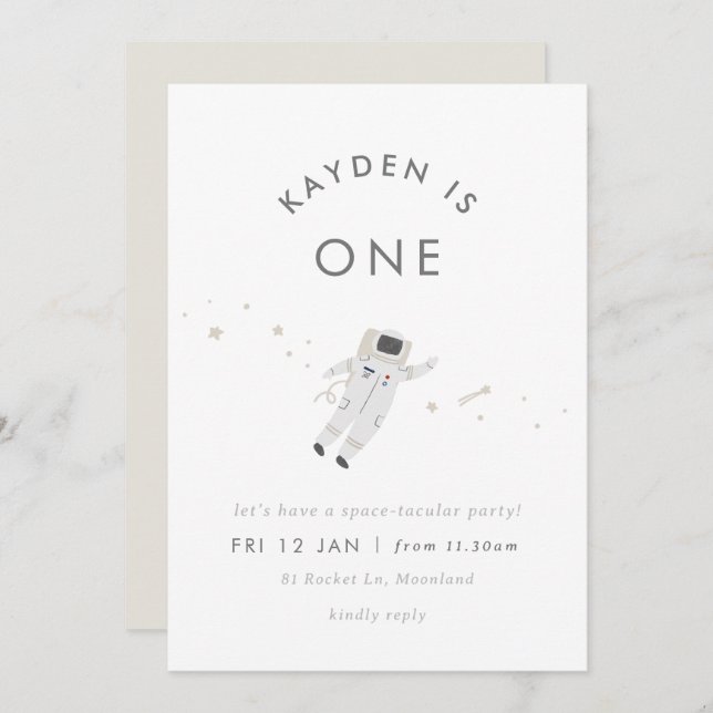 Invitación a fiesta de cumpleaños espacial infanti (Anverso / Reverso)