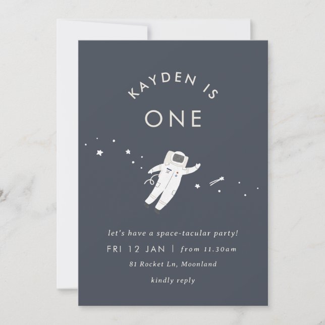 Invitación a fiesta de cumpleaños espacial infanti (Anverso)