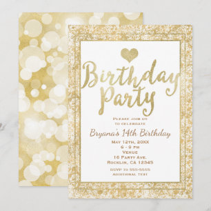 Invitación a fiesta de cumpleaños glam corazón dor