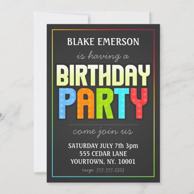 Invitación a fiesta de cumpleaños - gris con eleme (Anverso)