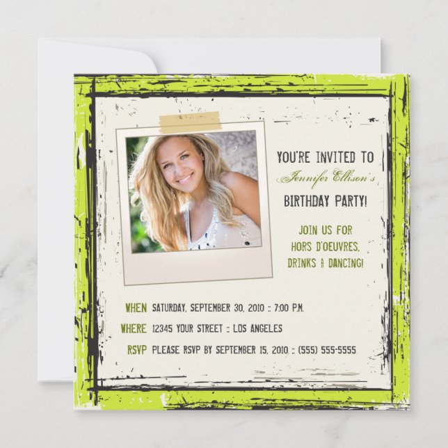 Invitación a fiesta de cumpleaños Grunge Funky (li (Anverso)
