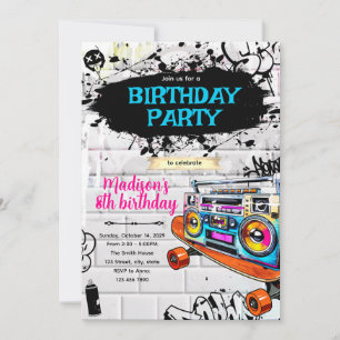 Invitación a fiesta de cumpleaños Hiphop 80s 90s