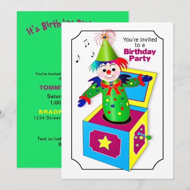 Invitación a fiesta de cumpleaños, Jack In the Box (Anverso / Reverso)