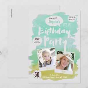 Invitación a fiesta de cumpleaños mujer acuarela