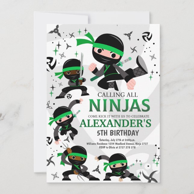 Invitación a fiesta de cumpleaños Ninja Fiesta de  (Anverso)