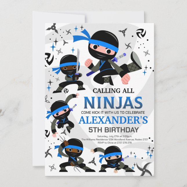 Invitación a fiesta de cumpleaños Ninja Karate Fie (Anverso)
