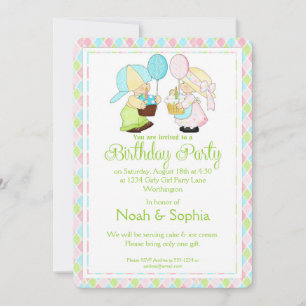 Invitación a fiesta de cumpleaños niño y Chica gem