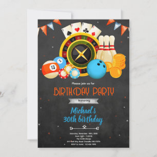 Invitación a fiesta de cumpleaños noche de juegos