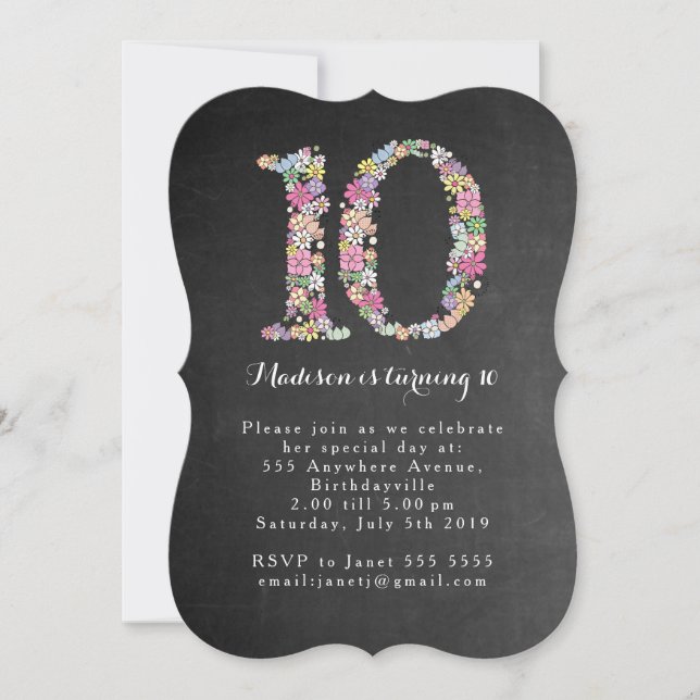 Invitación a fiesta de cumpleaños número 10 de los (Anverso)
