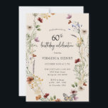 Invitación a fiesta de cumpleaños número 60 de Flo<br><div class="desc">Esta elegante y elegante invitación de cumpleaños número 60 cuenta con hermosas acuarelas pintadas a mano y flores silvestres dispuestas como una hermosa corona perfecta con un elegante guión con letras a mano. Buscar elementos coincidentes en la colección de Bodas Boho Wildflower.</div>