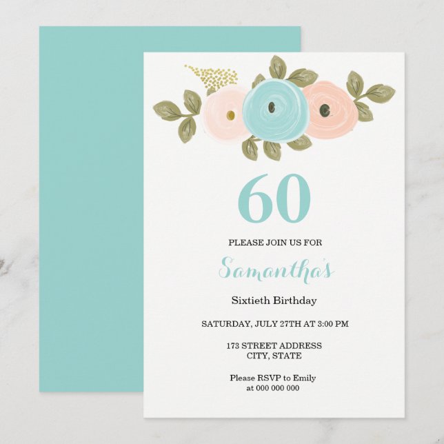 Invitación a fiesta de cumpleaños número 60 de Flo (Anverso / Reverso)