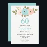 Invitación a fiesta de cumpleaños número 60 de Flo<br><div class="desc">Colección Floral Verde azulada & Peach 60th Birthday Party Invitation Matching en Nest Store. Hemos utilizado obras de arte de: Freshmint Paperie https://www.etsy.com/shop/FreshmintPaperie</div>