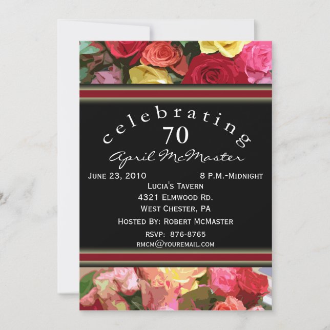 Invitación a fiesta de cumpleaños número 70 (Anverso)