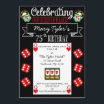 Invitación a fiesta de cumpleaños número 75 de Rei<br><div class="desc">Los clientes apreciarán el tema del casino para esta invitación especial de cumpleaños número 75 para una dama especial a la que le encanta jugar.  Completada con dados,  fichas y la carta de la reina de corazones,  esta invitación de cumpleaños 75 es fácil de personalizar rellenando la plantilla dada.</div>