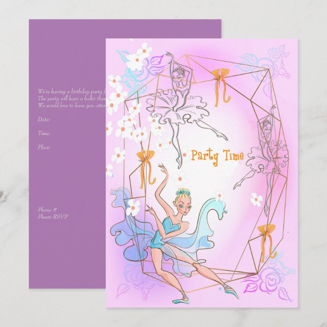 Invitación a fiesta de cumpleaños para hija de 5 a (Anverso / Reverso)