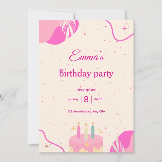 Invitación a fiesta de cumpleaños para niñas. (Anverso)