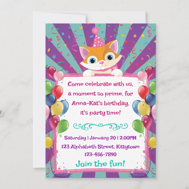 Invitación a fiesta de cumpleaños para niños (Anverso)