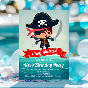 Invitación a fiesta de cumpleaños pirata para un n