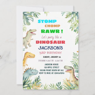 Invitación a fiesta de cumpleaños por tema de dino