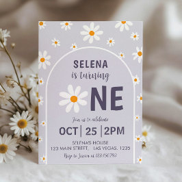 Invitación a fiesta de cumpleaños primero púrpura