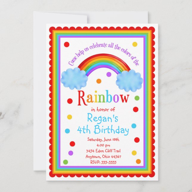 Invitación a fiesta de cumpleaños Rainbow (Anverso)