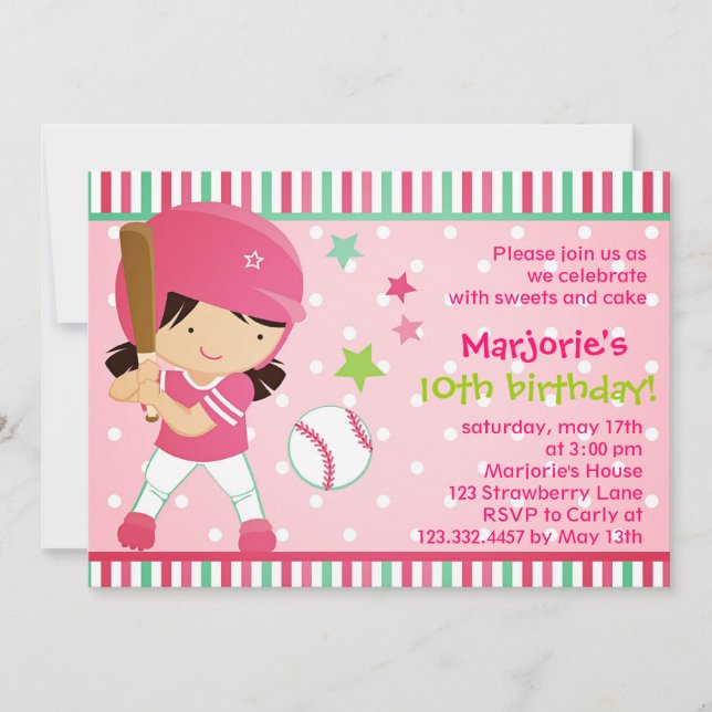 Invitación a fiesta de cumpleaños rosada del Chica (Anverso)