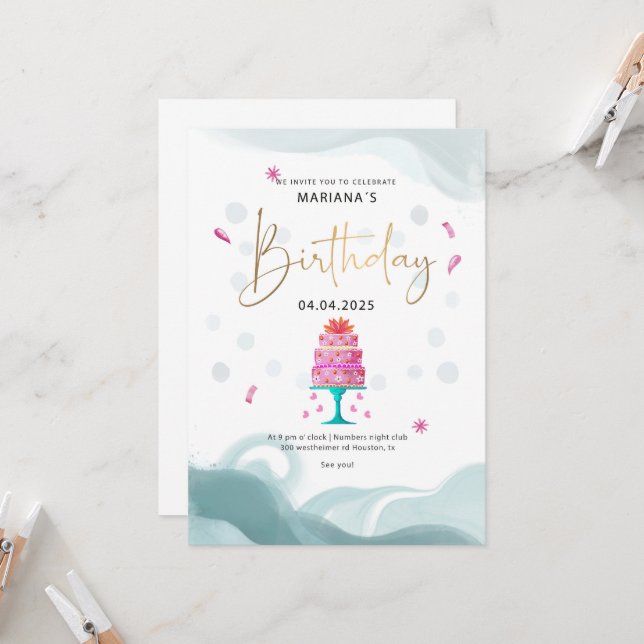 Invitación a fiesta de cumpleaños | Tema de pastel (Anverso/Reverso In Situ)