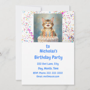 Invitación a fiesta de cumpleaños temática de Gato