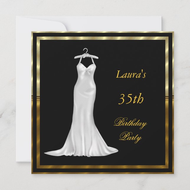 Invitación a fiesta de cumpleaños vestido blanco (Anverso)
