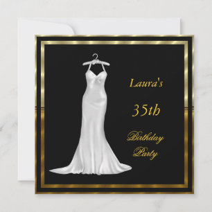 Invitación a fiesta de cumpleaños vestido blanco