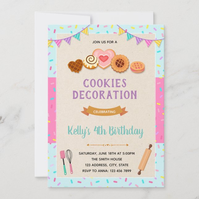 invitación a fiesta de decoración de galletas (Anverso)